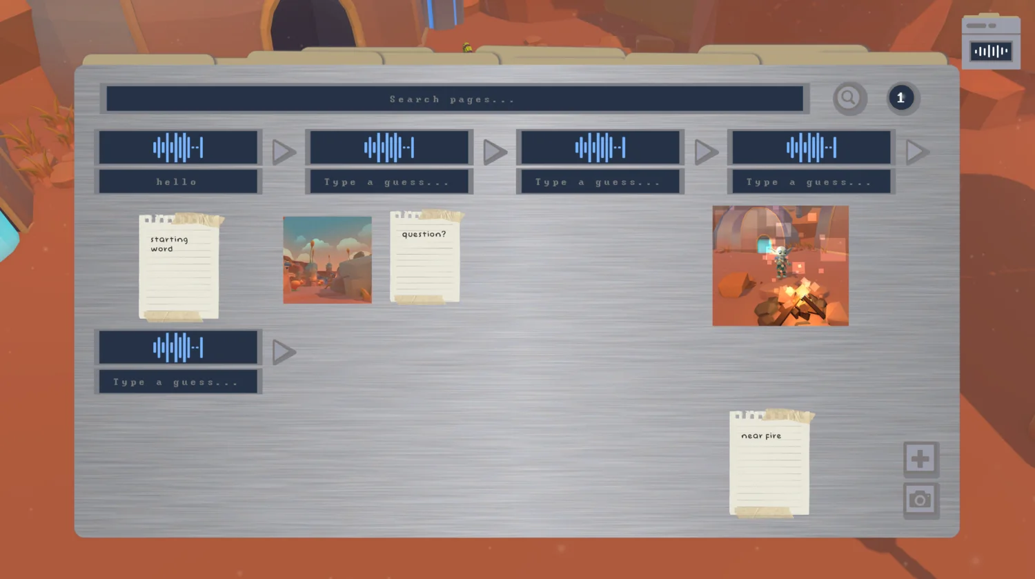 The translation device interface, splicing recorded speech fragments into sentences.